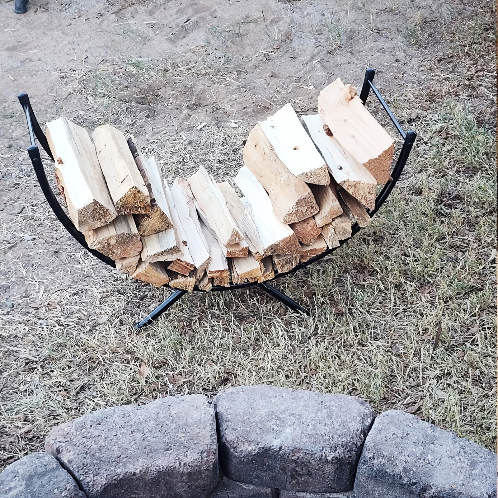 Metal Firewood Rack Curved Waterproof Rustproof Indoor Outdoor Log Holder