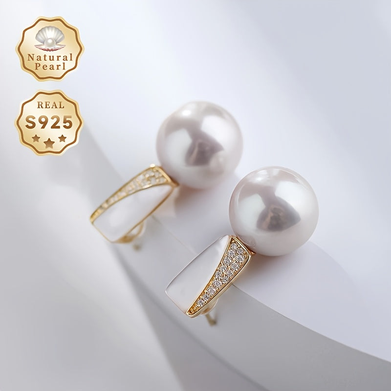 Women's Silver Earrings with Natural Freshwater Pearls 11-12mm Gift Box