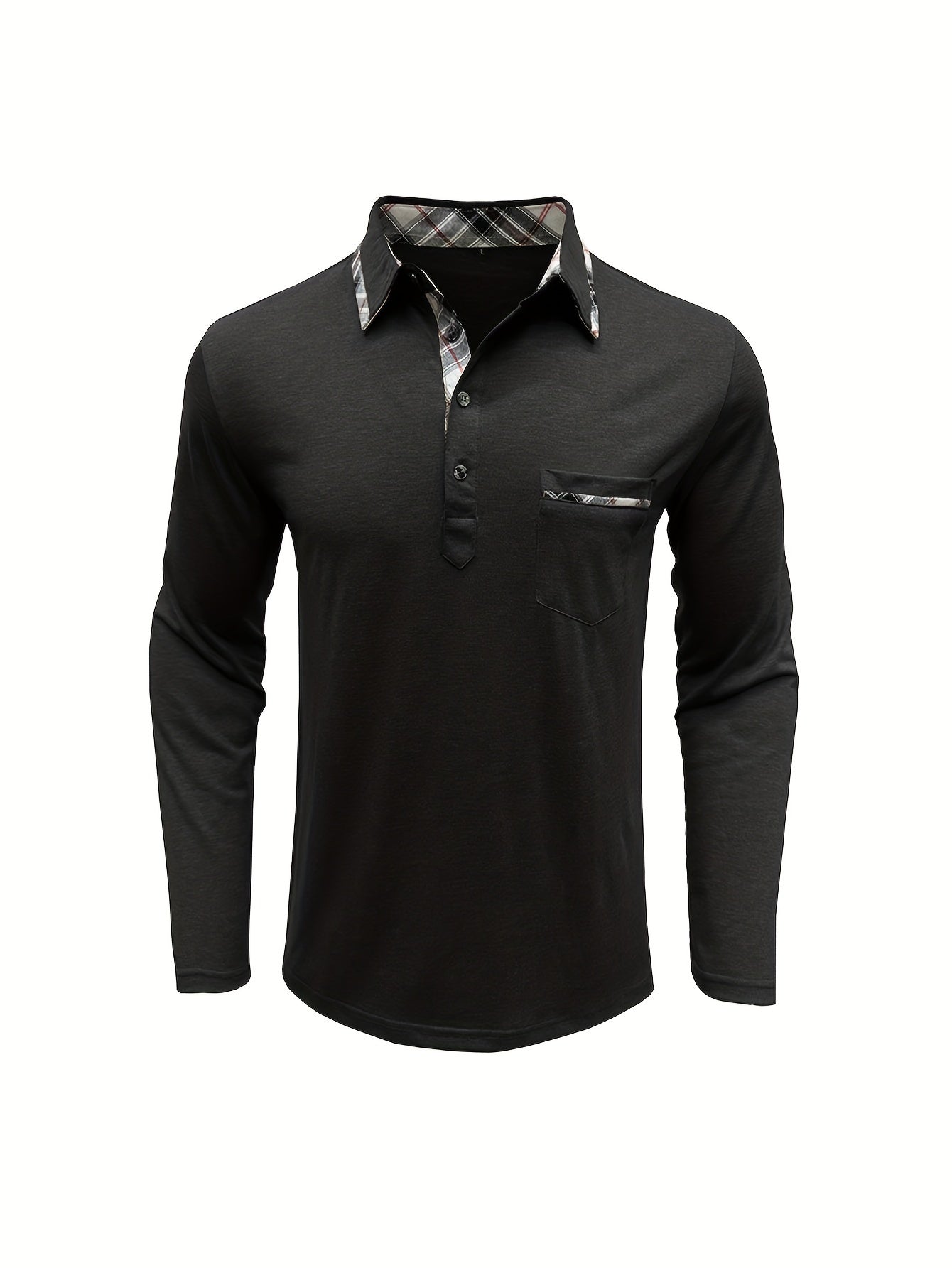 Men's Plus Size Long Sleeve Shirt with Chest Pocket in Beige Light Brown Plaid Casual Knit Fabric for Spring Fall