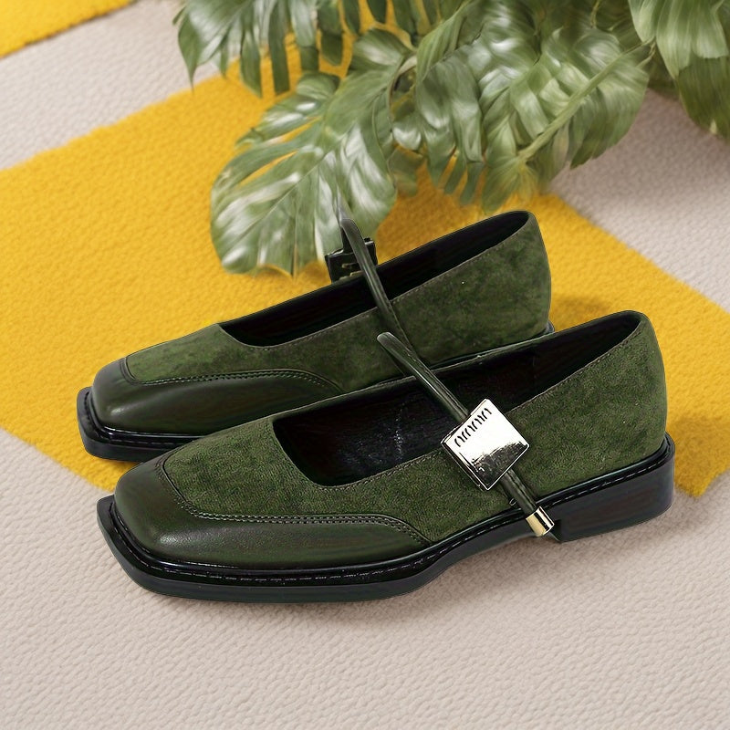 Women’s Faux Leather Mary Jane Flats Square Toe Lace-Up Shoes for Office and Casual Wear