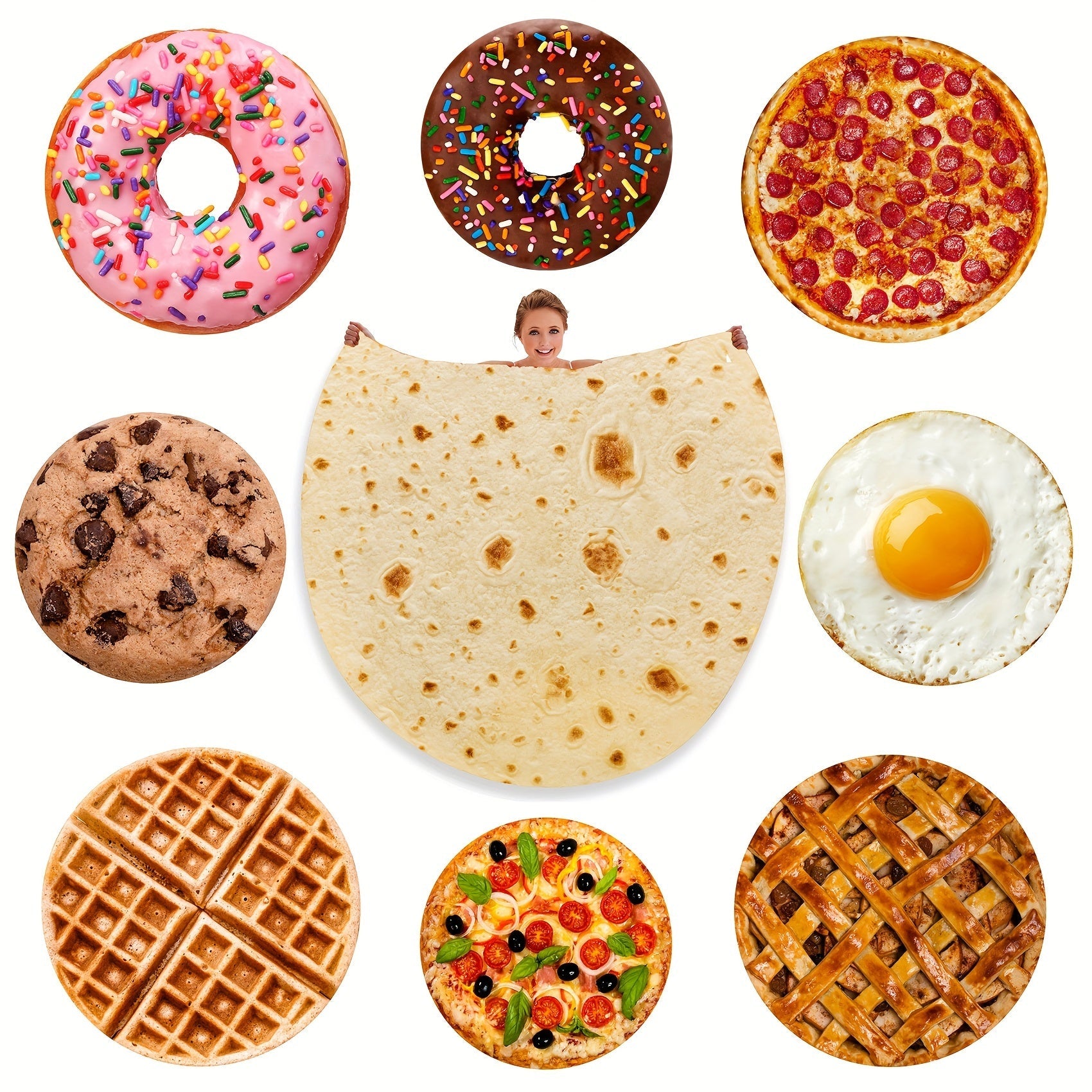 Reversible Microfiber Food Pattern Blanket for Kids and Adults