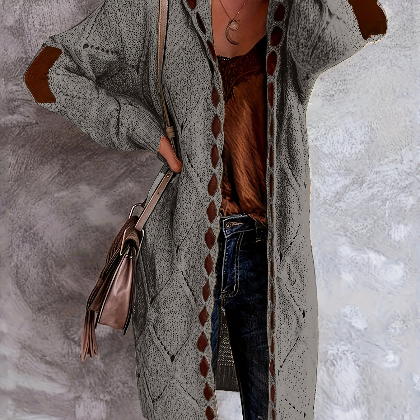 Women's Plus Size Hooded Cardigan Sweater with Faux Buttons and Raglan Sleeves