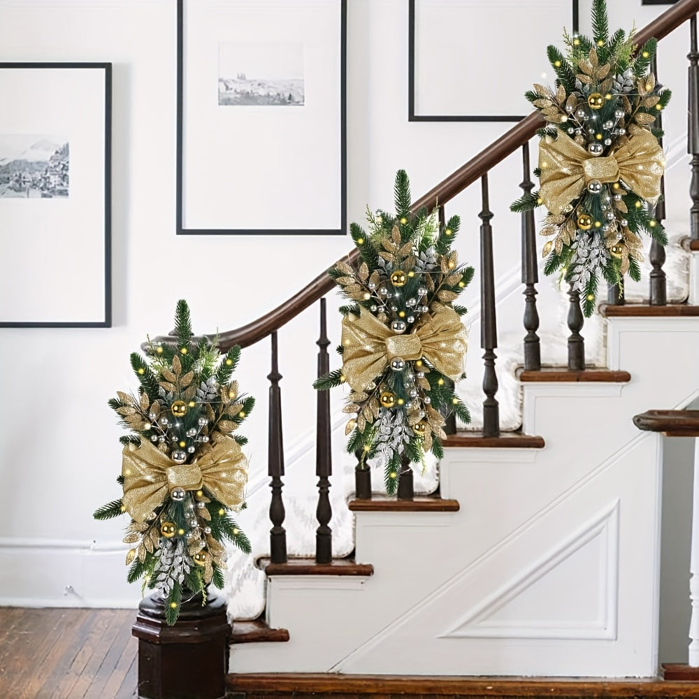 Light-Up Christmas Swags for Stairs Teardrop Wreaths Railing Wall Window Decor Battery-Powered Outdoor Ornaments