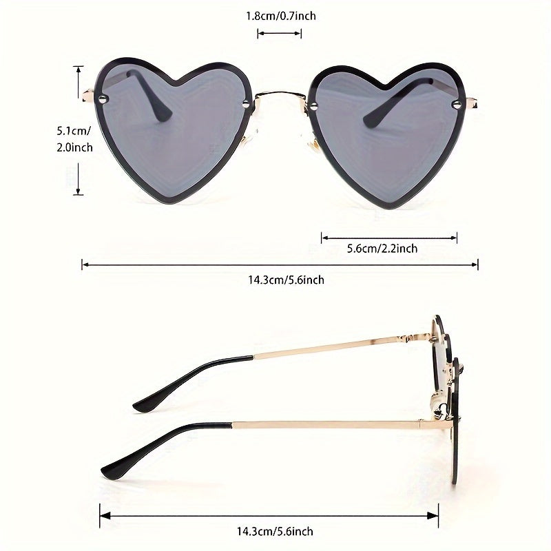 Women's Heart-Shaped Metal Frame Sunglasses Anti-Glare Fashion for Beach Vacation