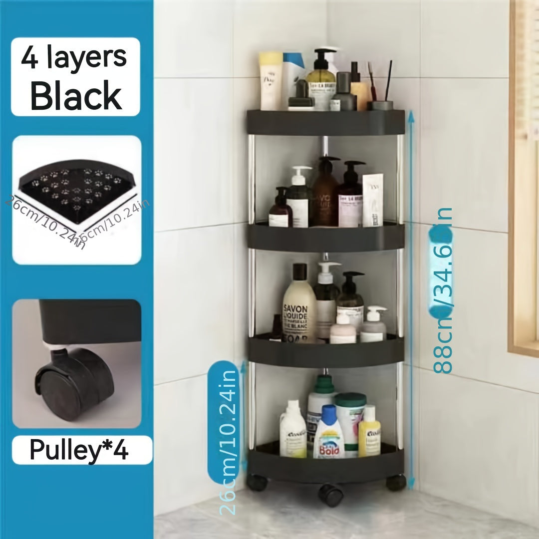 Estante de esquina giratorio de 360 grados, acero inoxidable, plástico, altura ajustable, almacenamiento para baño y sala de estar