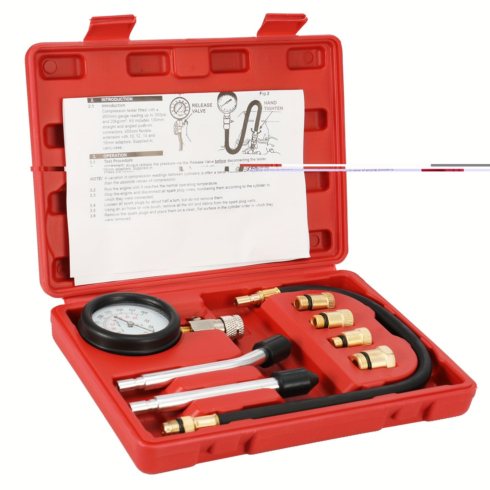 Aluminum Alloy Compression Tester Kit with Adapters and 0-300PSI Gauge for Automotive Diagnostics