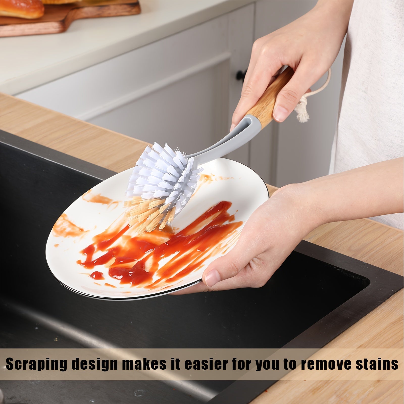 10 ta uzun bambuk tutqichli idish cho'tkalari to'plami, qozonlar, idishlar va oshxona lavabolarini tozalash uchun birlashtirilgan qirqish bilan