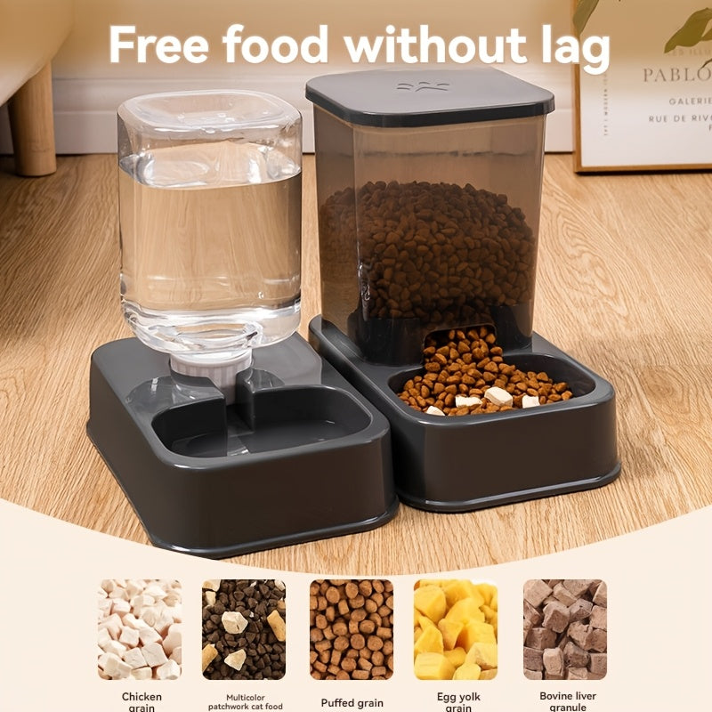 2-in-1 Pet Feeder and Water Dispenser for Cats and Dogs Durable Plastic No Batteries Needed