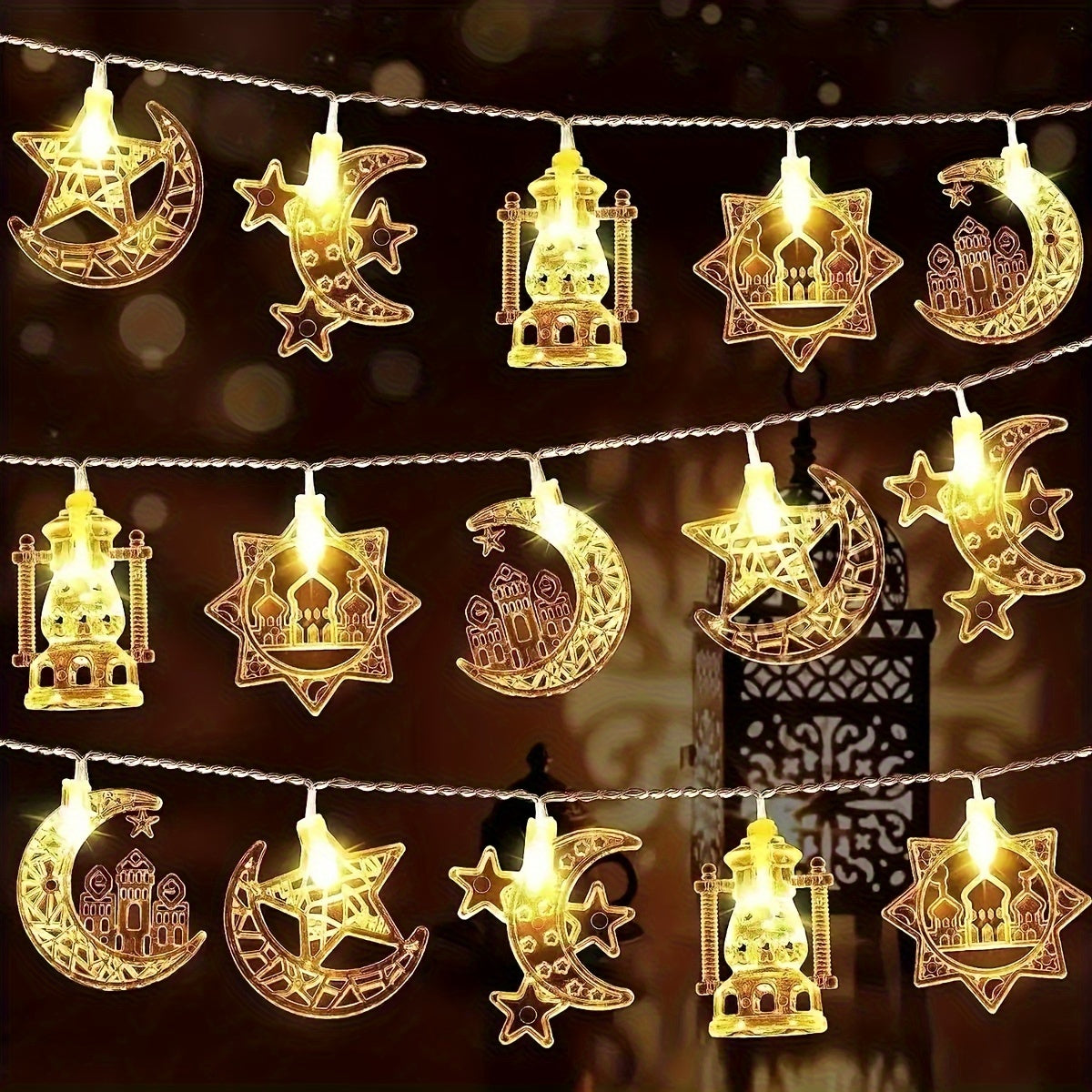 Battery-Powered LED String Lights with Palace Lanterns Stars Moon Castle Design for Festivals and Celebrations