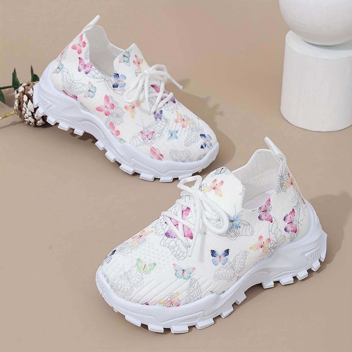 Girls' Casual Butterfly Print Sneakers for Kids Breathable Fabric Soft PVC Sole