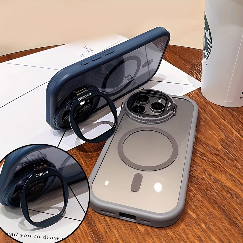 Shockproof Transparent Phone Case with Magnetic Folding Glass Frame and Lanyard for iPhone 16 15 14 Pro Max