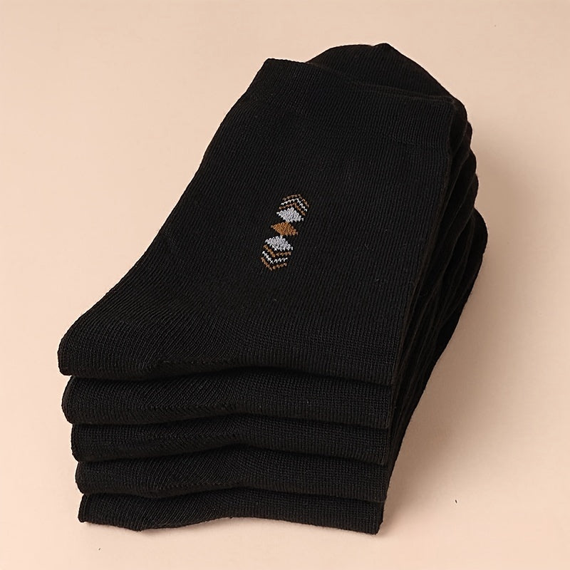 Men's Cotton Crew Socks Pack of 5 Breathable Sweat-Wicking All-Season Diamond Pattern