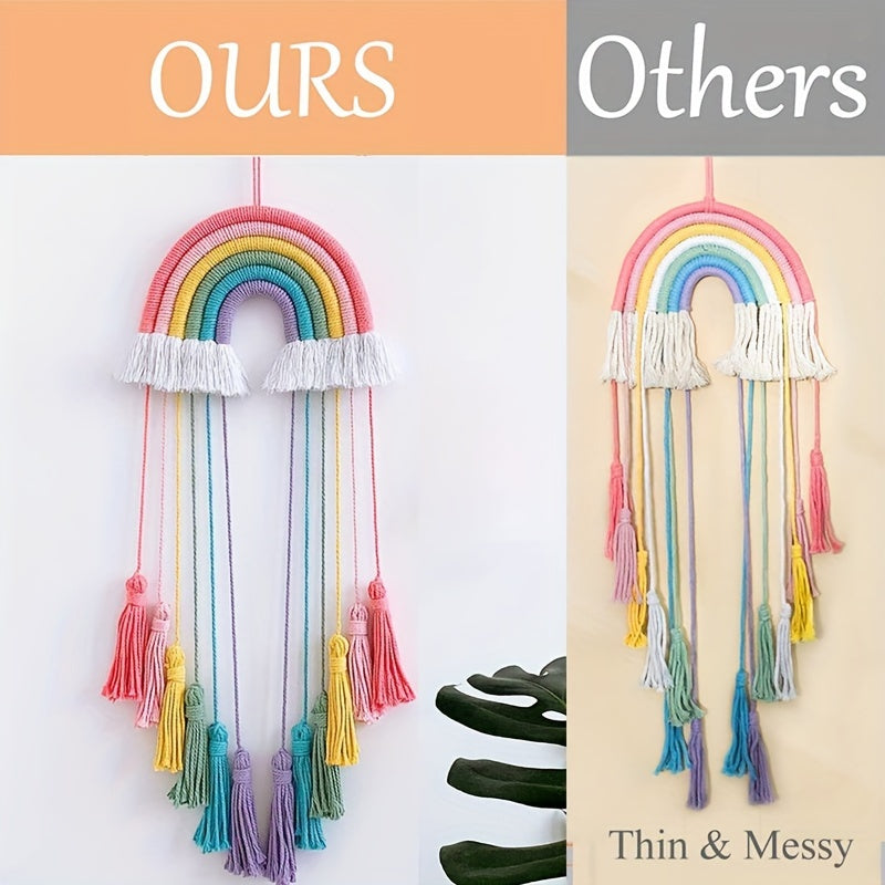 Bohemian Rainbow Lace Wall Hanging with Bow and Tassels Pink Red Home Decor
