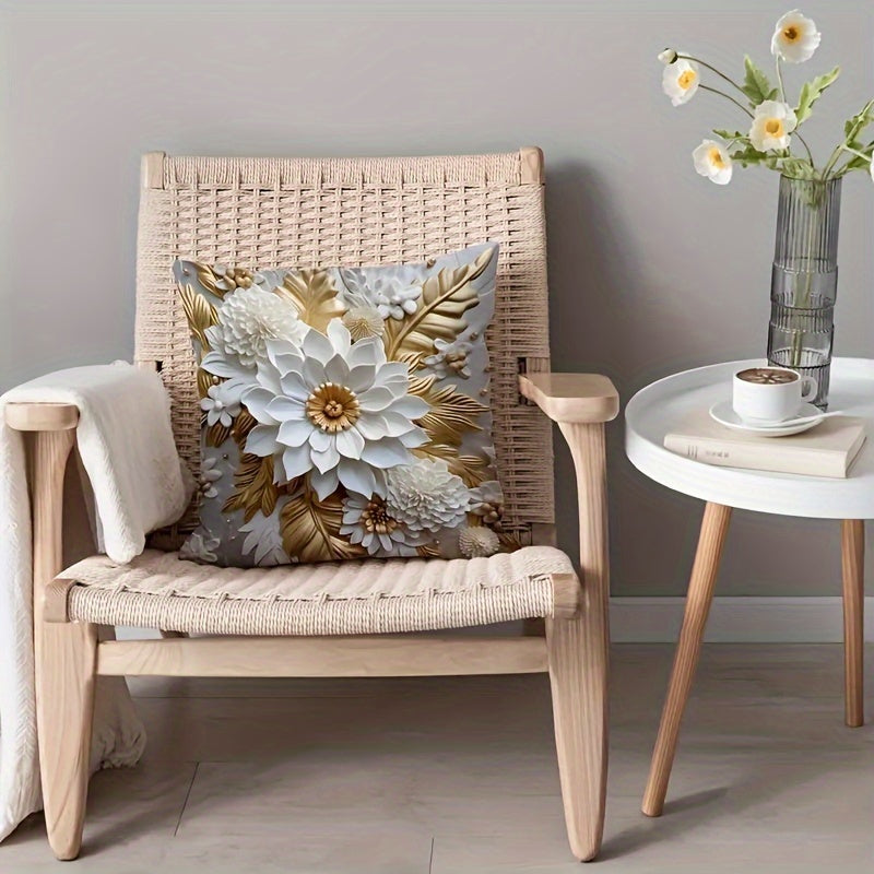 3D Floral Print Pillow Cover Machine Washable Zip Closure Polyester for Living Room Bedroom