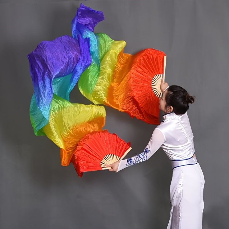Large Rainbow Folding Fan for Festivals and Parties Colorful Handheld Accessory