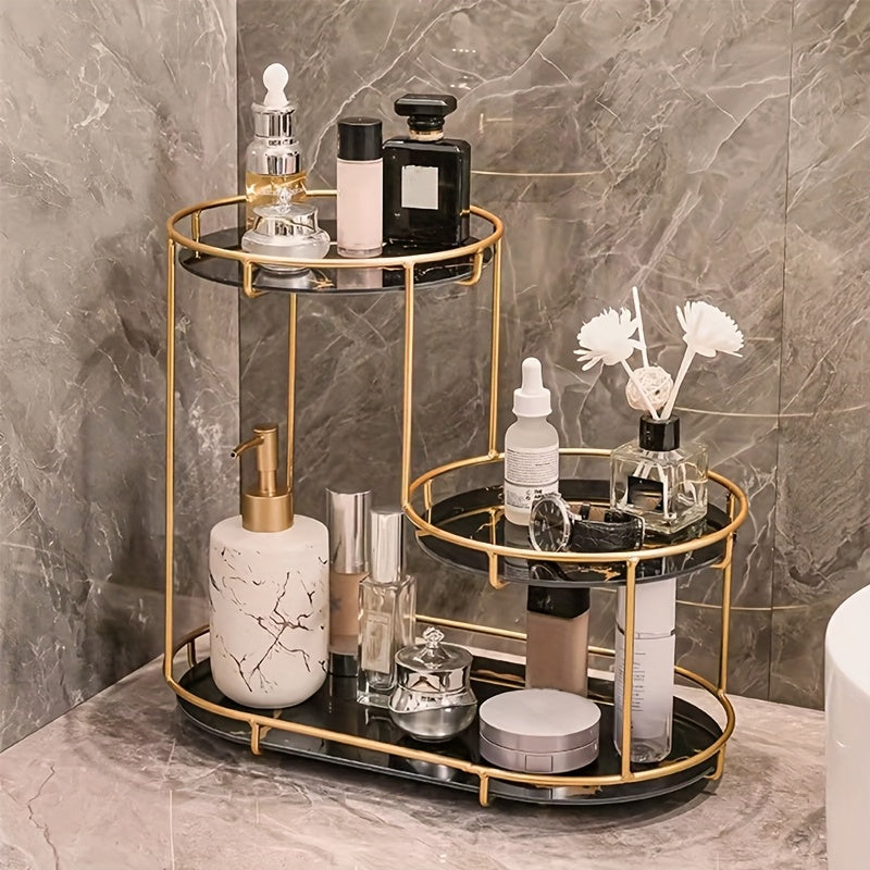 Metal Bathroom Organizer with Multiple Tiers and Display Shelf for Cosmetics and Toiletries
