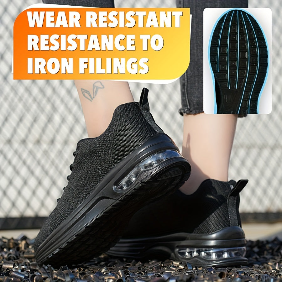 Women's Knitted Breathable Lightweight Steel Toe Work Shoes Anti-Slap Anti-Stab