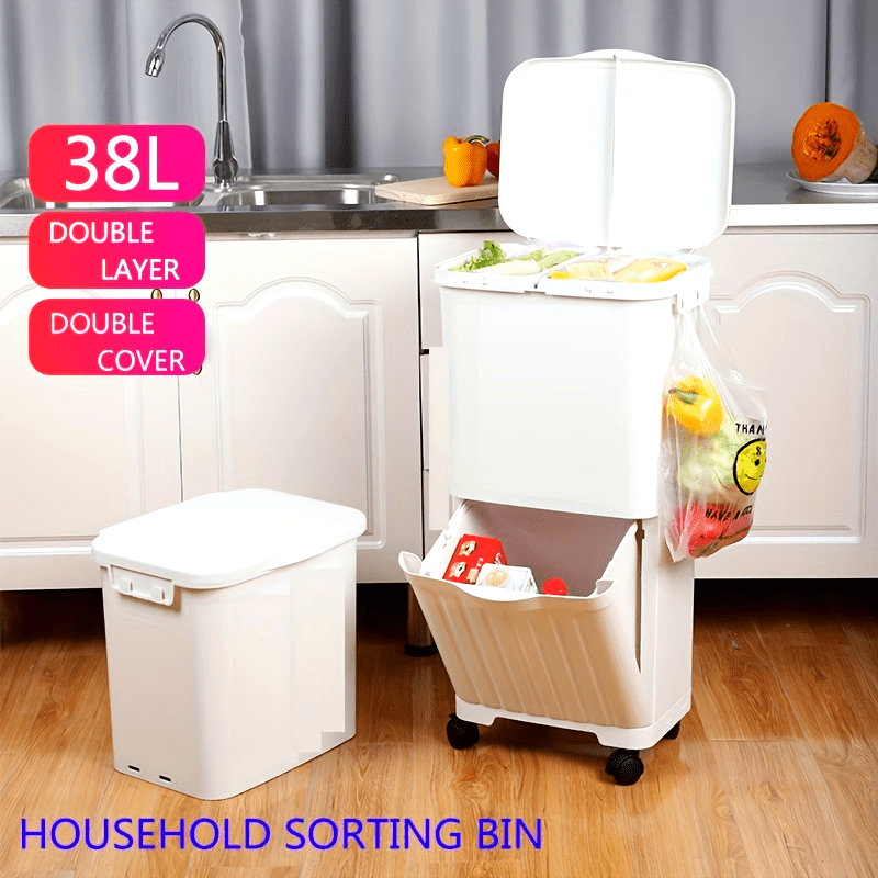 Spacious Dual-Compartment Trash Can with Lid for Kitchen Waste Sorting