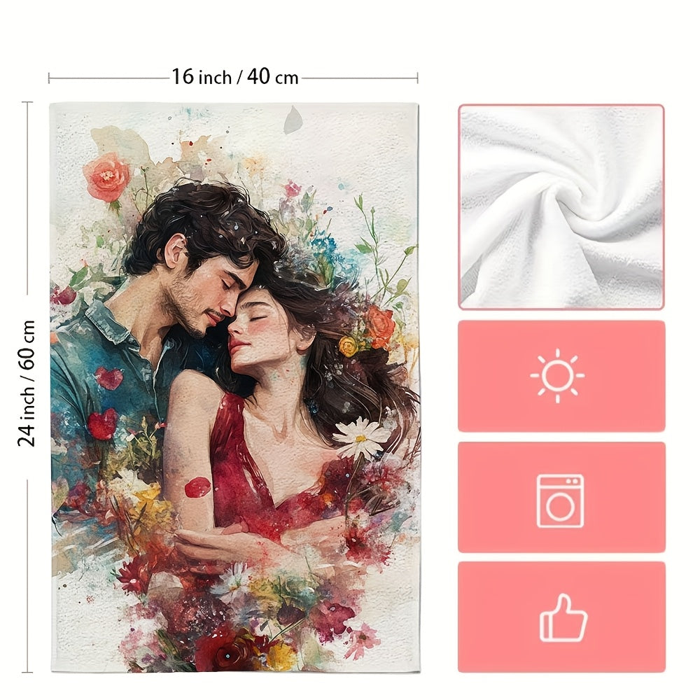 Набор из 2 романтических кухонных полотенец в акварельном стиле, мягкие, впитывающие, 40x60 см