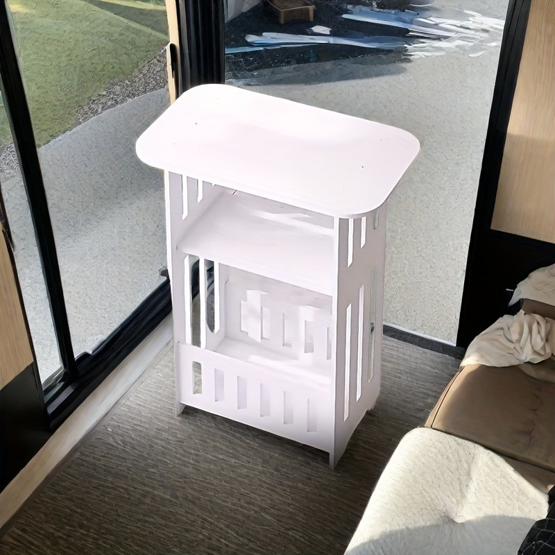 3-Tier White Wooden Side Table with Storage Shelf for Living Room and Bedroom