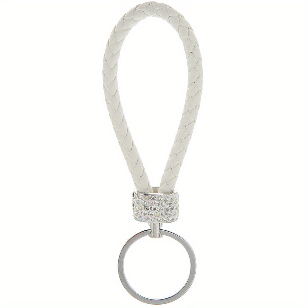 Unisex Braided Rope Rhinestone Car Keychain Monochrome Jewelry