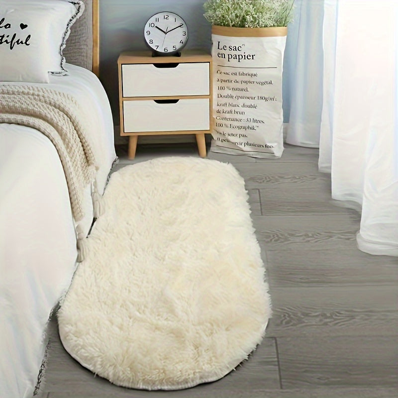 Light Gray Oval Area Rug Soft Plush Polyester Bedroom Living Room Decor