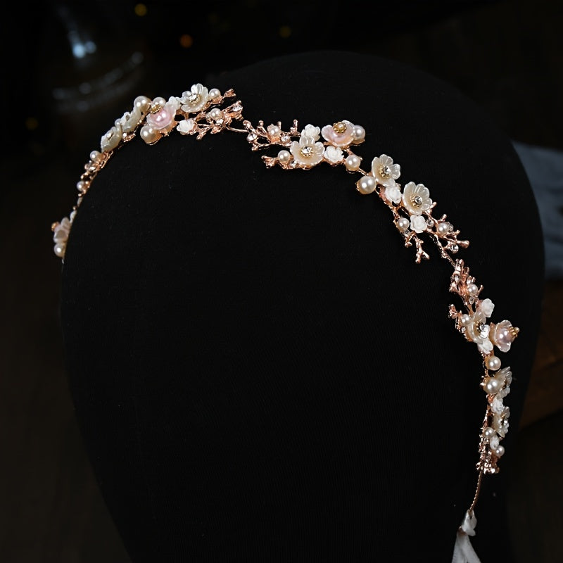 Women's Boho Rhinestone Flower Pearl Headband Wedding Hair Accessory
