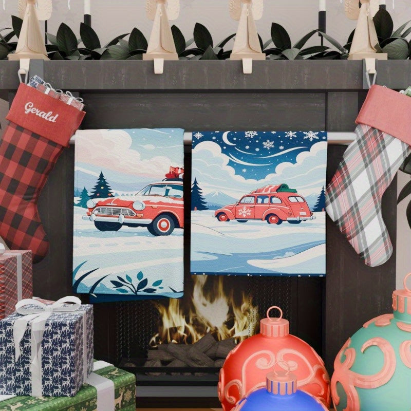 Christmas Wintertime Kitchen Towel Set 2 Cozy Snowflake Tea Towels 18x26