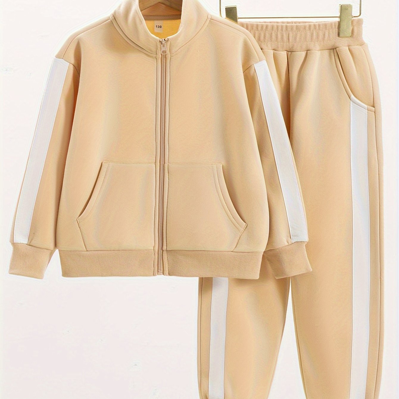 Girls Fleece-Lined Athletic Set with Zip-Up Jacket and Joggers for Fall Winter
