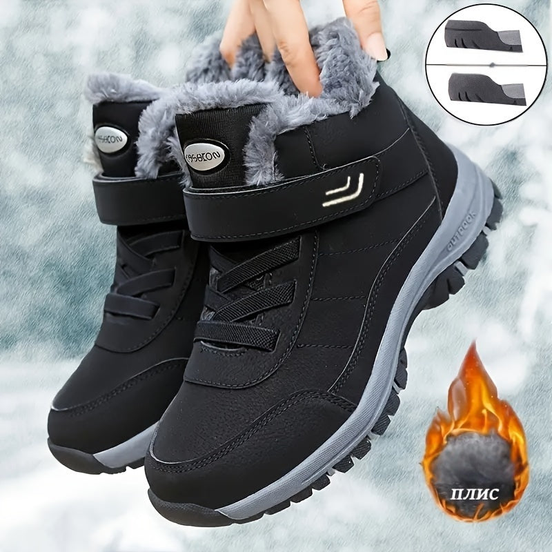 Women's Black High-Top Winter Sneakers Faux Fur Warm Non-Slip