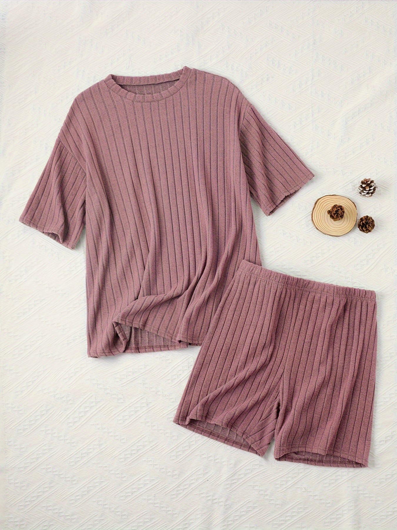 Women's Plus Size Ribbed Lounge Set Shorts & Top Pajamas