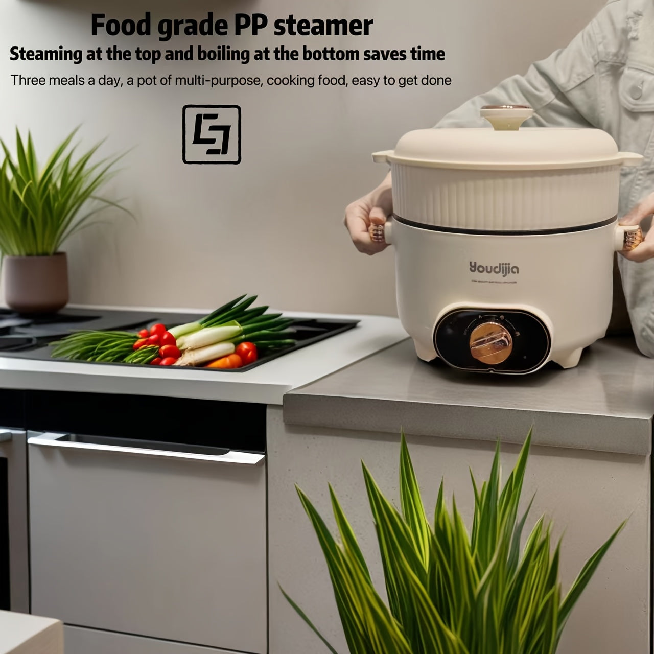 Cocina eléctrica de doble capa de 24cm con enchufe EU para hogar, autocaravana, oficina, dormitorio, sopa, salteado, arroz al vapor