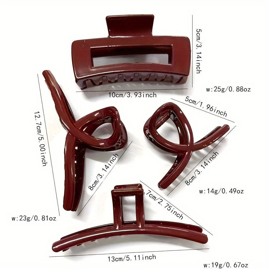 Set of 4 Red Hair Claw Clips for Women Large Non-Slip Resin Jaw Clips for Updos and Ponytails