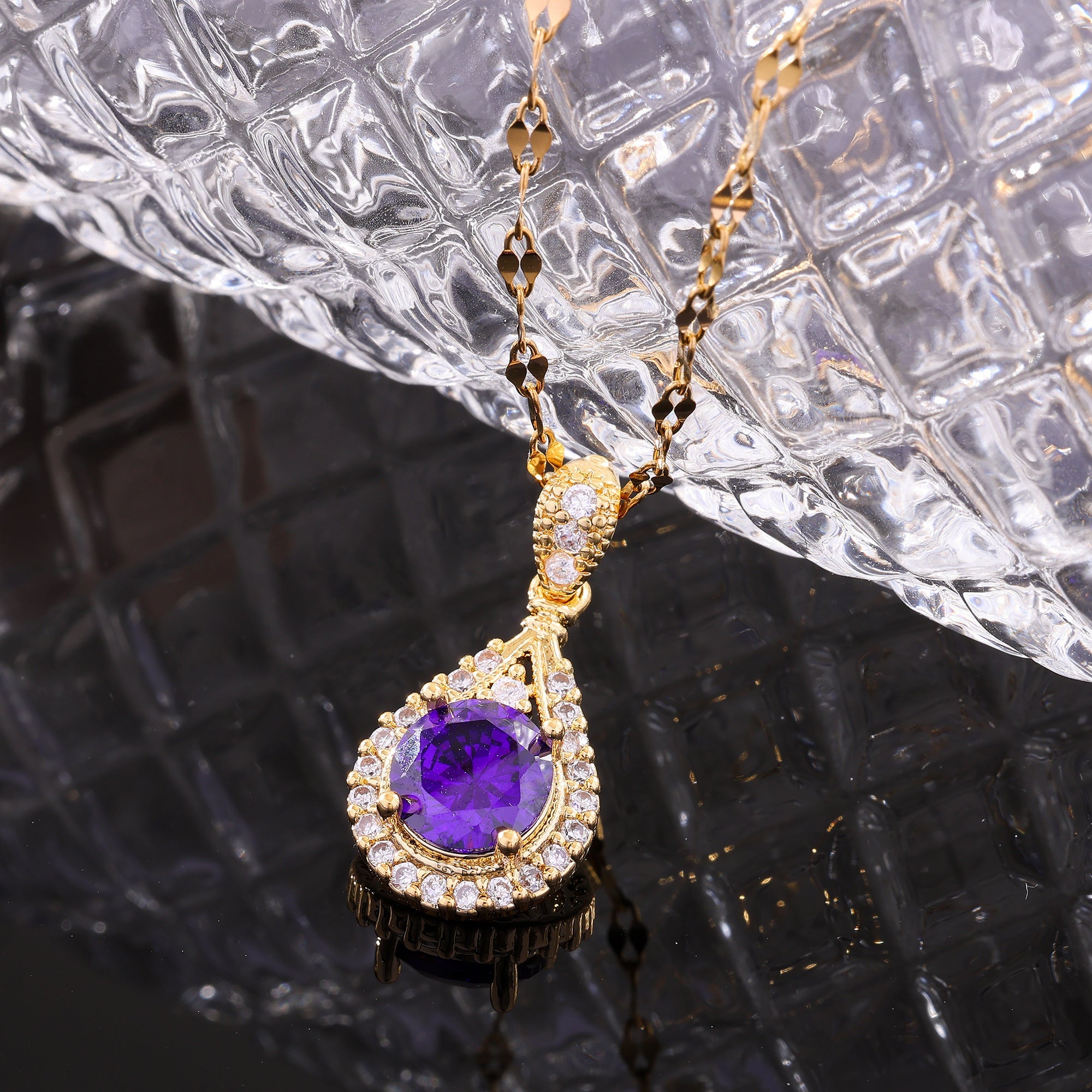 Ocean Heart Water Drop Pendant Necklace with Cubic Zirconia for Women