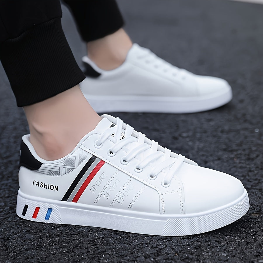 Men's White Skate Shoes Durable PU Upper PVC Sole Breathable Fabric Casual Outdoor Sneakers