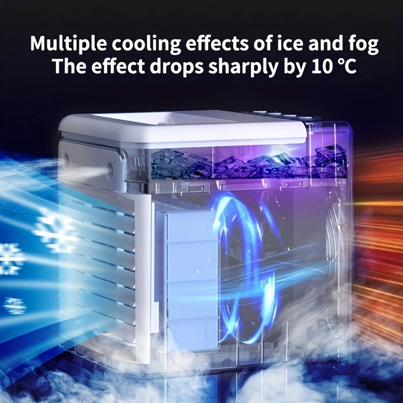 Dual Mist Cooling Fan with 360° Rotating Design and Colorful Lights for Home and Office