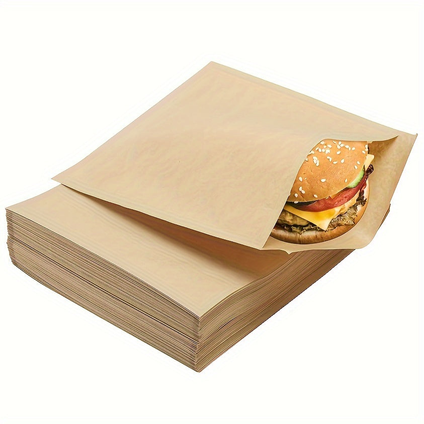 Kraft Paper Bags Pack of 50/100 Food Grade Square Oil-Proof for Snacks Biscuits