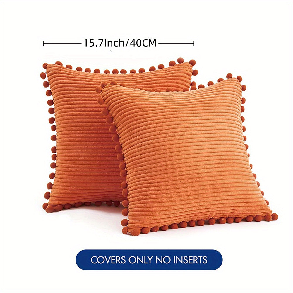 Набор из 2-х бохо наволочек для подушек с помпонами и акцентом из вельвета. Сплошные квадратные подушки для различных пространств. (18x18 дюймов/45x45 см). ВКЛЮЧЕНИЯ НЕ ВХОДЯТ.