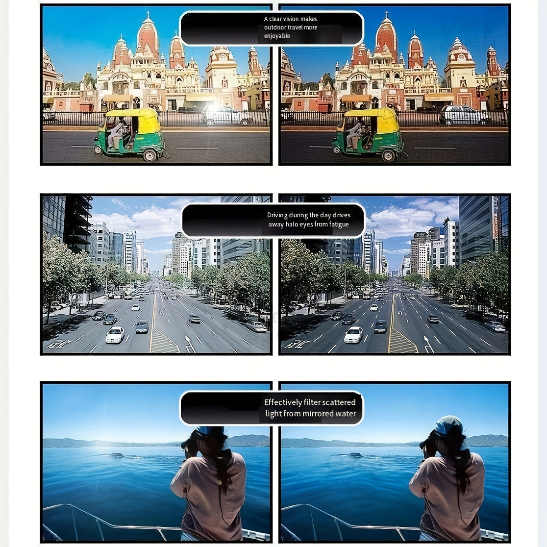 4 Pack Clip-On Polarized Driving Glasses Night Vision Rectangular