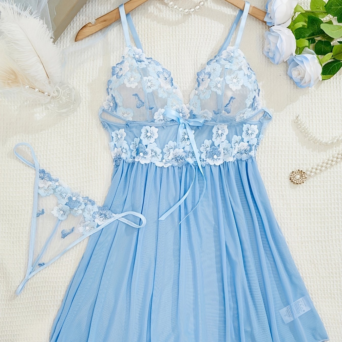 Women's Lingerie Set Embroidered Flower Pattern Babydoll and Slip Dress