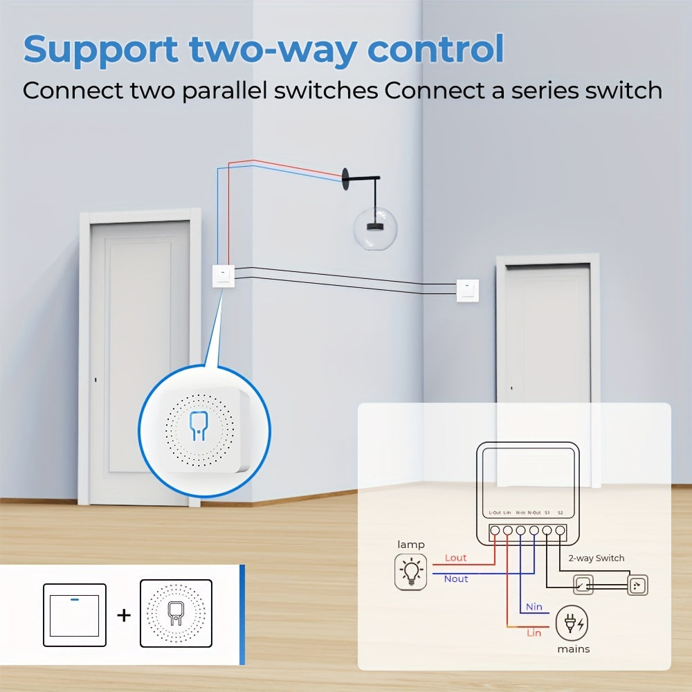 Interruptor inteligente de potencia WiFi ZigBee de 2 vías Mini 16A, control por app y voz para electrónica