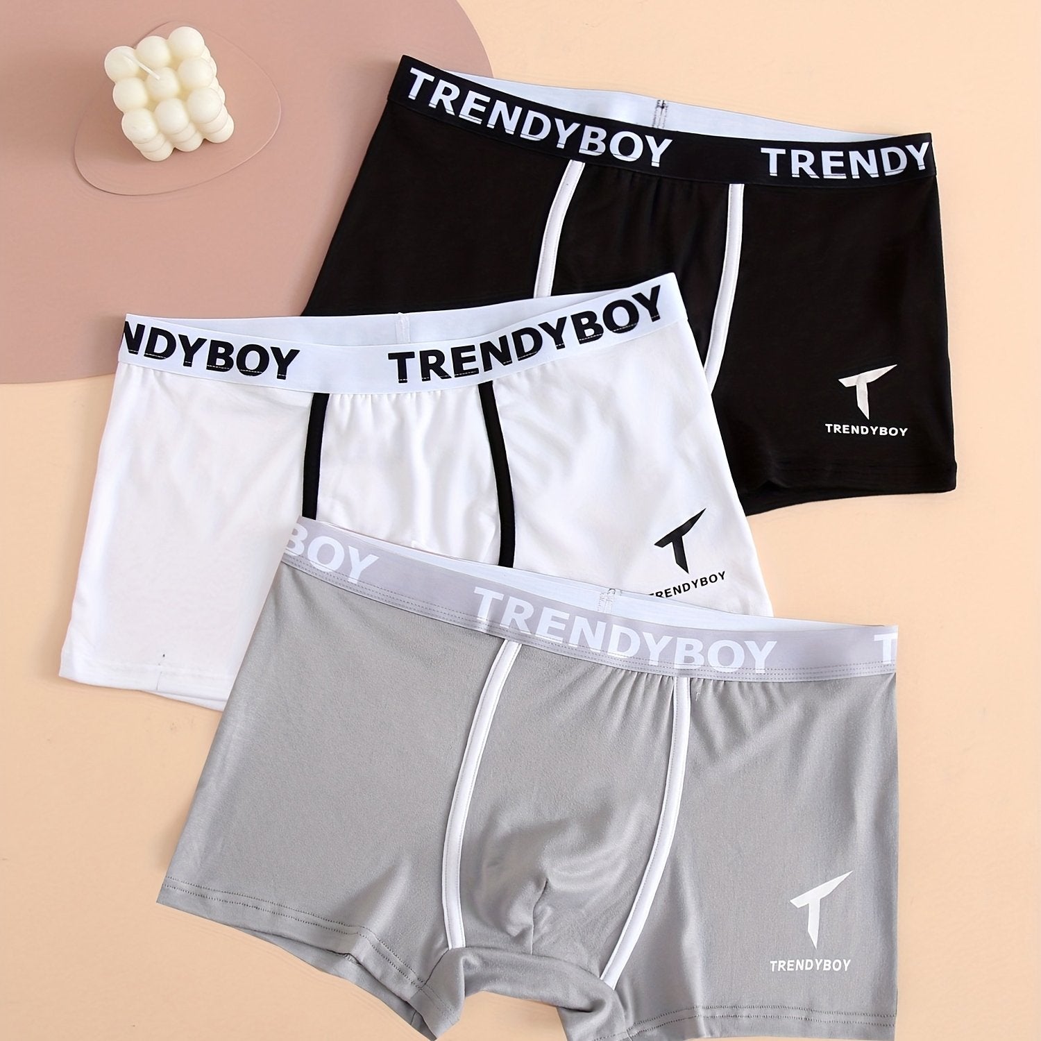 Men's Cotton Boxer Briefs Set 3 Solid Color Fashion Letter Print Breathable Underwear