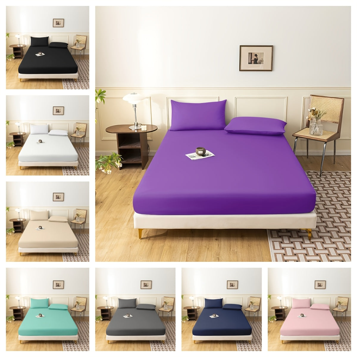 Polyester Sanded Fabric Bedding Set with Flat Sheet and Pillowcases for Bedroom and Guest Room