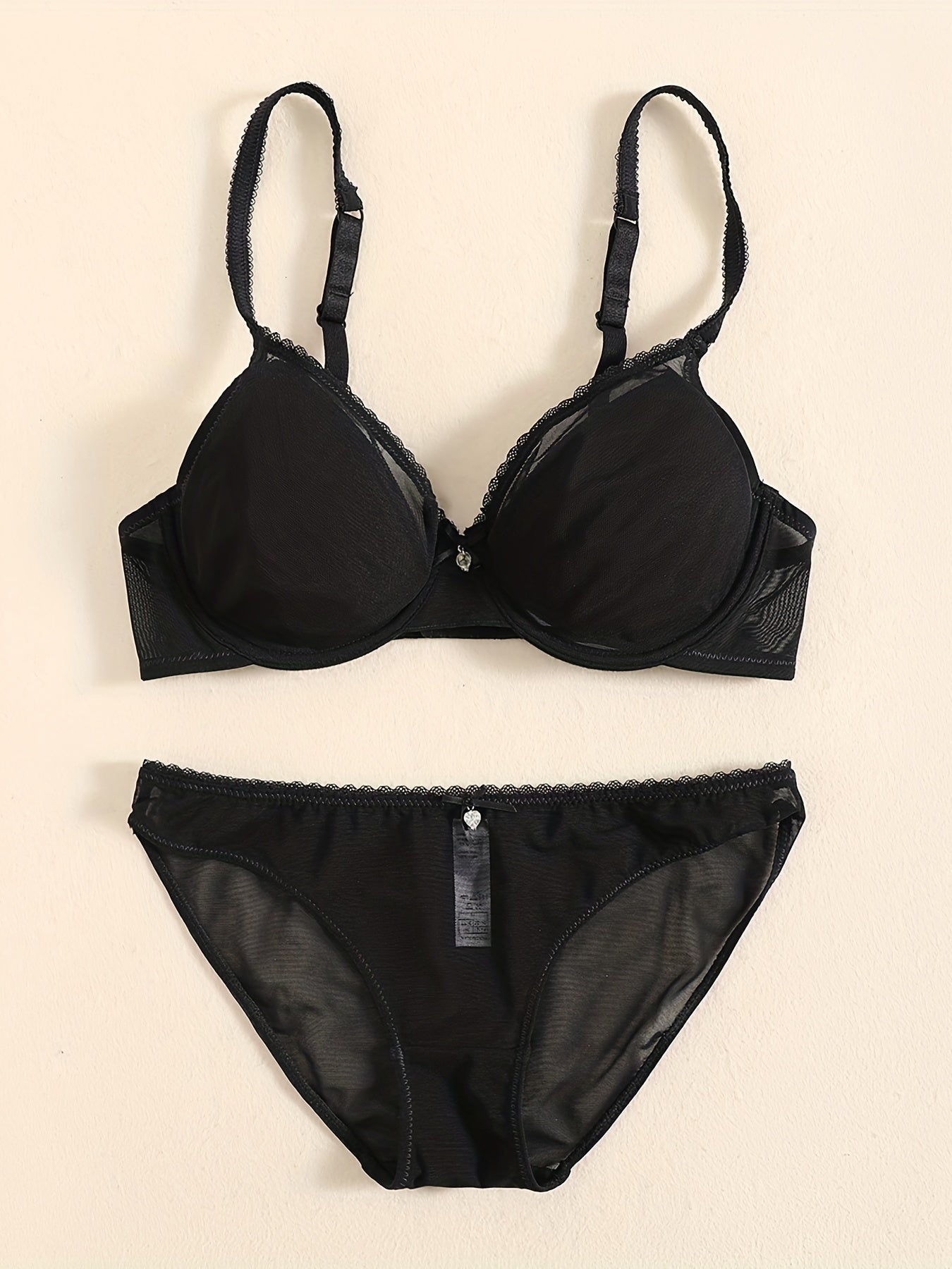 Women's Lingerie Set Mesh Lace Plus Size Nylon Spandex Thin Cups Hand Washable