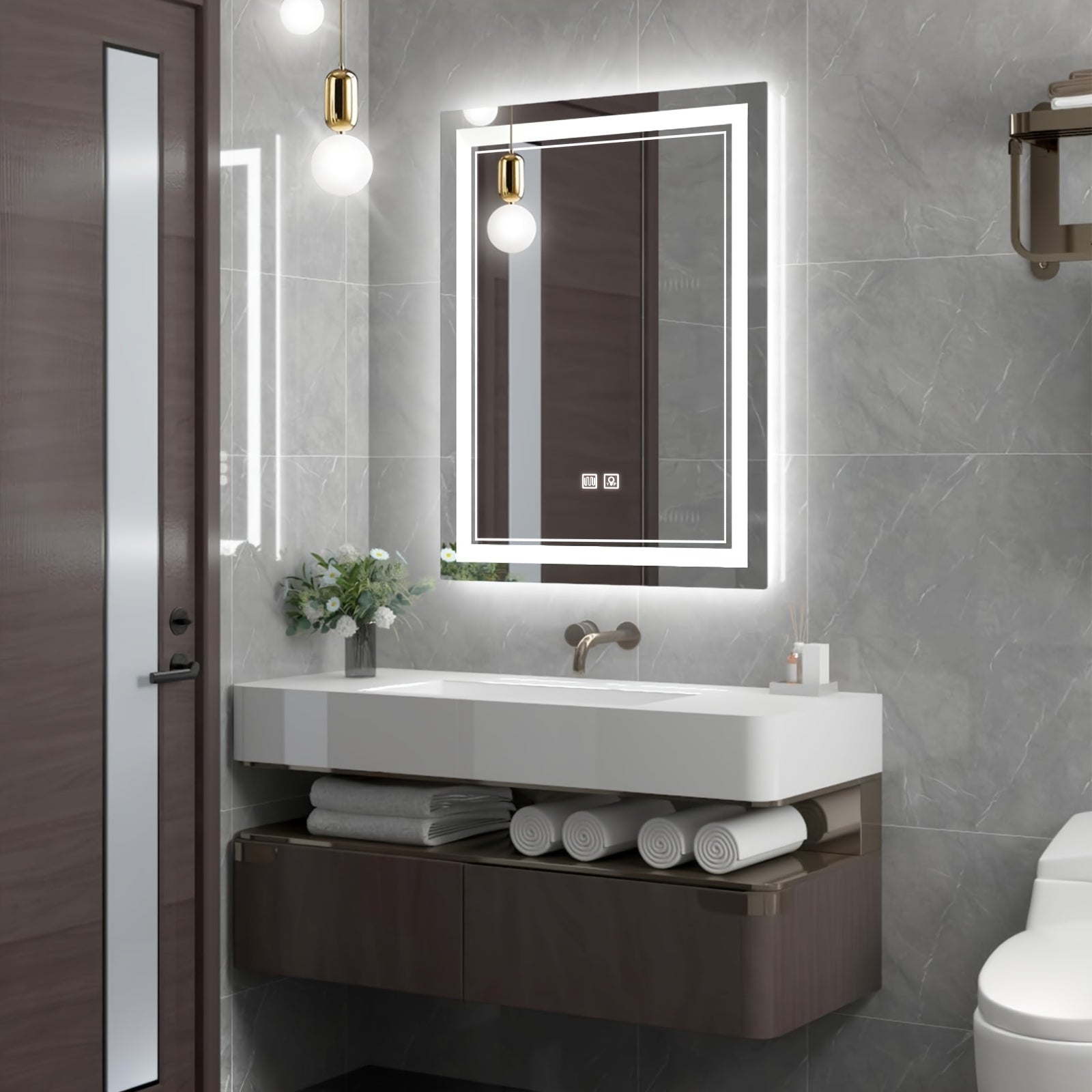 Touch-Controlled LED Bathroom Mirror with Adjustable Brightness and Defogging