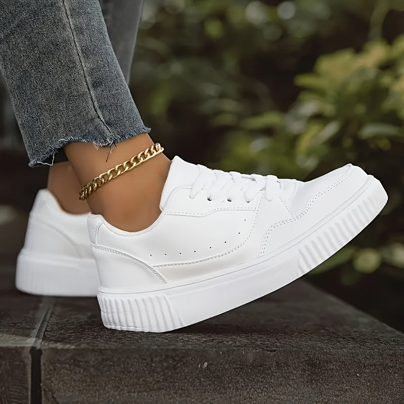Women's Lightweight Breathable White Low-Top Sneakers Casual Walking Shoes