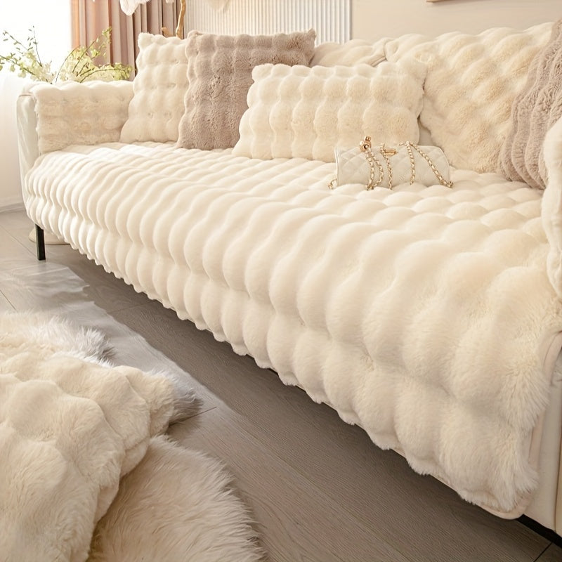 Winter Plush Sofa Cover Anti-Slip Dustproof Slipcover for Couch Living Room Bedroom