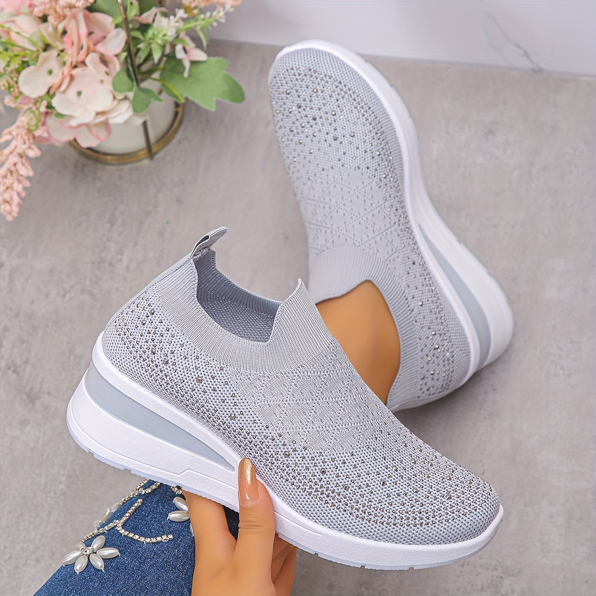 Women's Slip-On Sneakers Black with Platform Sole Cushioned Insole