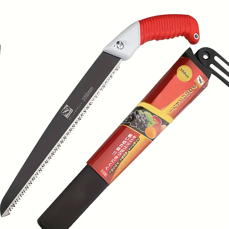 Manganese Steel Pruning Saw with Red Handle for Gardening and Tree Trimming