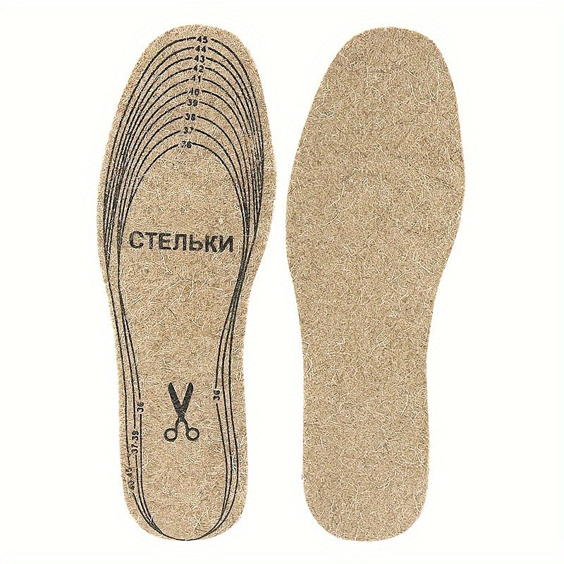 Unisex Wool Felt Insoles Thick Warm Cushioned Shoe Inserts Cut-to-Fit